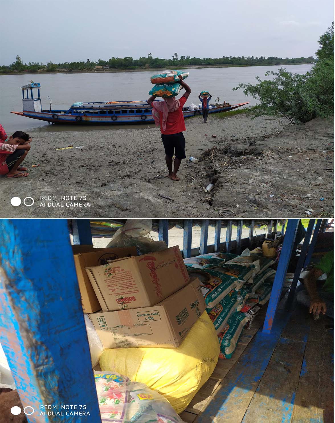 Relief supplies are being delivered to various areas by boat.