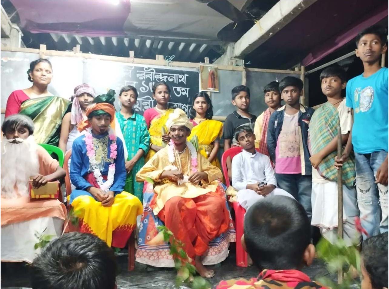 The 162nd birth anniversary of Vishwakavi was celebrated at the Sai-run education center. Through dance, songs, recitations, and drama, students paid homage to the poet's feet.