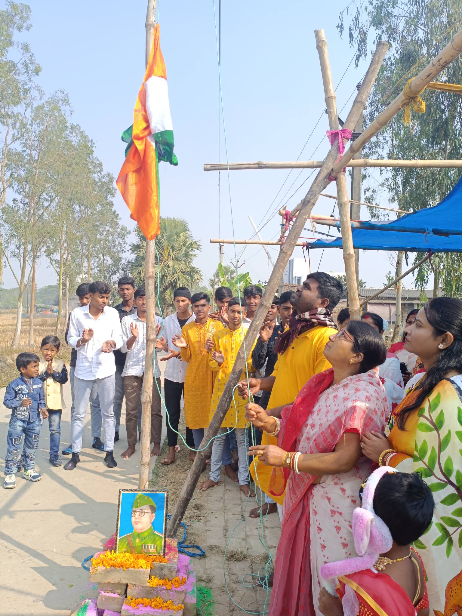 The Chairman of SAI is celebrating Netaji Subhas Chandra Bose's 129th birth anniversary by hoisting the flag. 
