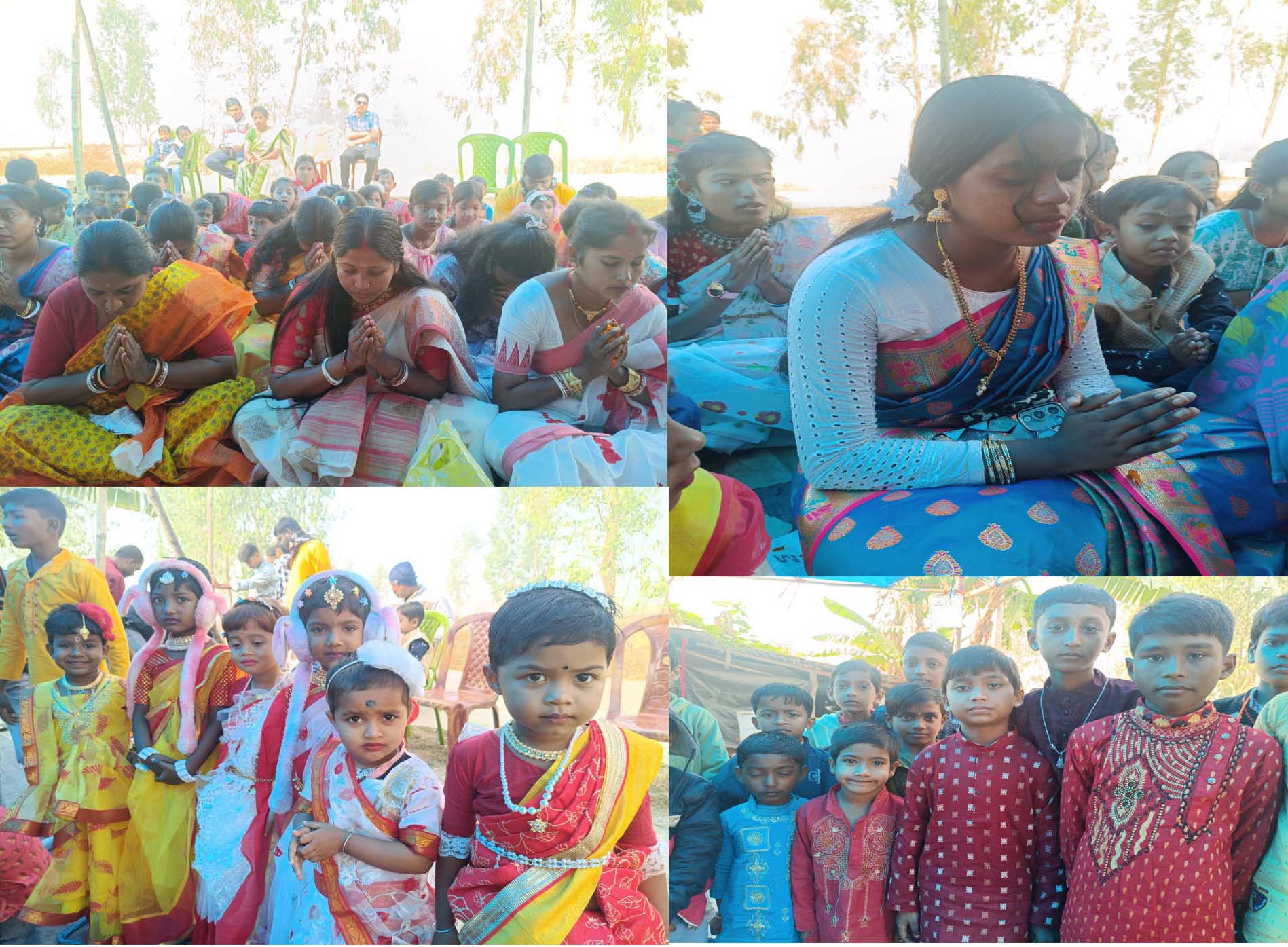 Students, teachers, and parents from the educational centres run by SAI have come to offer prayers and seek blessings during Saraswati Puja.